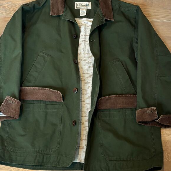 VTG 90s LL Bean Field Barn Jacket Canvas Coat Flannel Lined Green Mens Size XL - Picture 2 of 8